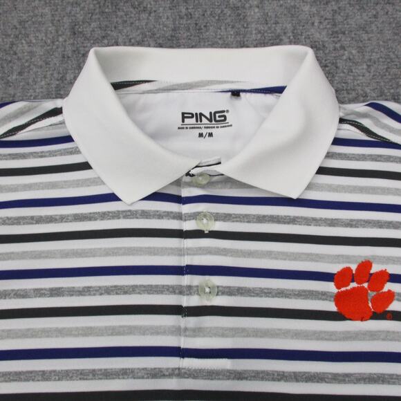 Clemson Tigers Shirt Mens Medium White Gray Striped Polo NCAA Football PING Golf - Picture 12 of 16